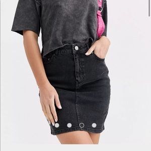 ASOS Tall Denim High Waisted Skirt in Washed Black - US 8, UK 12